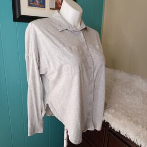 Lou & Grey for Loft White Oversized Fit Button Up Shirt Basic Staple Pockets S